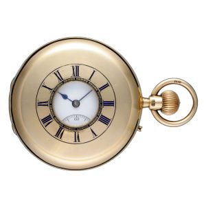 An English lever pocket watch in gold half hunter case Circa 1892