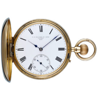 An English lever pocket watch in gold half hunter case Circa 1892