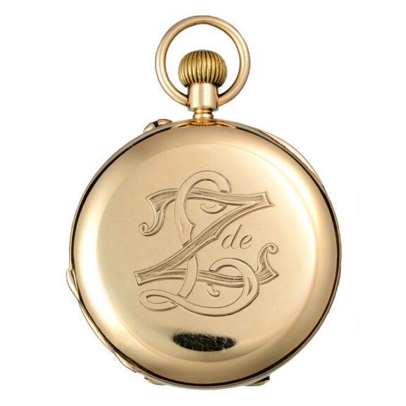 English centre seconds lever in a gold half hunter case Circa 1893 English centre seconds lever in a gold half hunter case Circa 1893