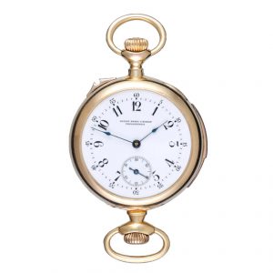 Swiss minute repeating lever in a gold open face case Circa 1894