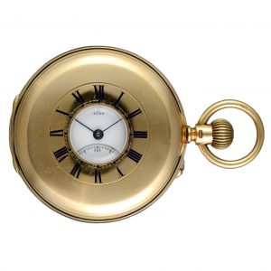 English gold half hunting cased lever with carrousel Circa 1896