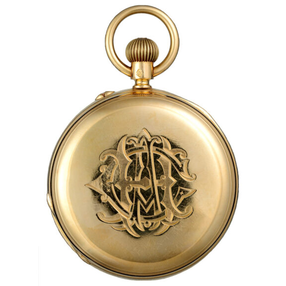 English gold half hunting cased lever with carrousel Circa 1896 English gold half hunting cased lever with carrousel Circa 1896