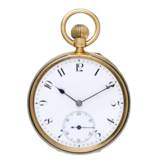 An English lever pocket watch in a gold open face case Circa 1897