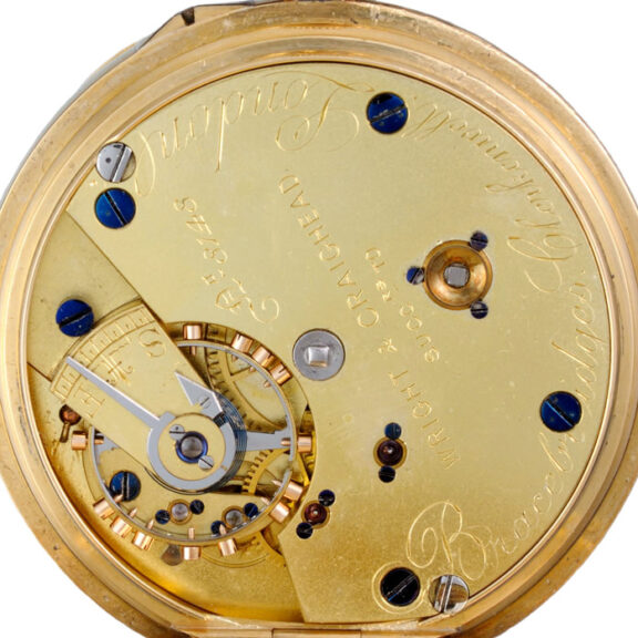 An English lever pocket watch in a gold open face case Circa 1897 An English lever pocket watch in a gold open face case Circa 1897