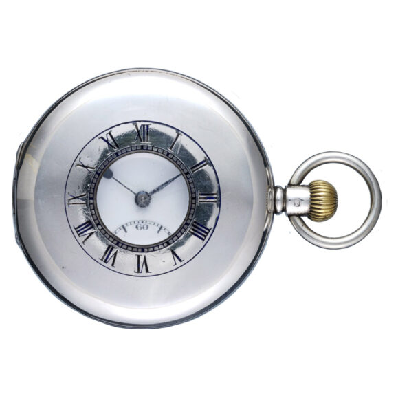 A Swiss lever pocket watch in a silver half hunter case Circa 1898 A Swiss lever pocket watch in a silver half hunter case Circa 1898