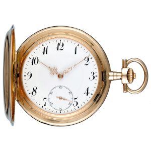 A Swiss lever pocket watch in a gold full hunter case Circa 1900
