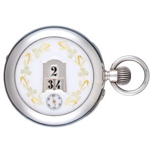 Swiss silver cylinder pocket watch with digital dial Circa 1900