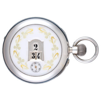Swiss silver cylinder pocket watch with digital dial Circa 1900