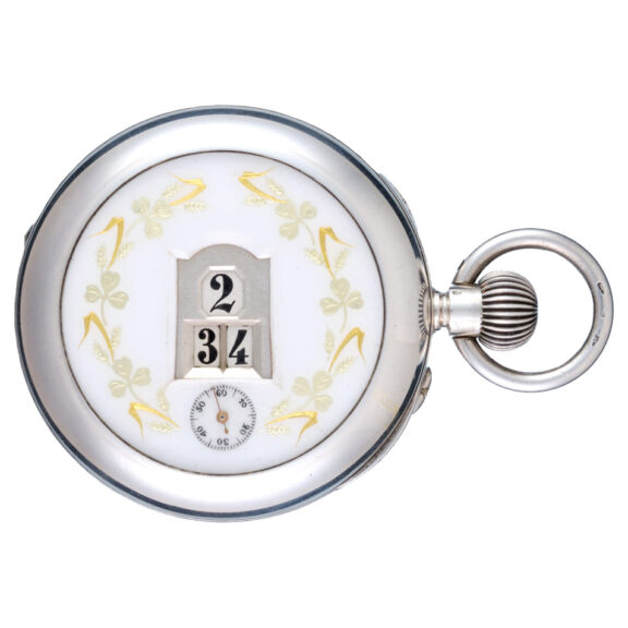 Swiss silver cylinder pocket watch with digital dial Circa 1900