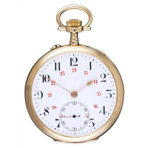 A Swiss lever pocket watch in a gold open face case Circa 1900