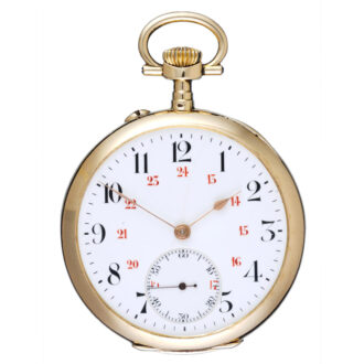 A Swiss lever pocket watch in a gold open face case Circa 1900