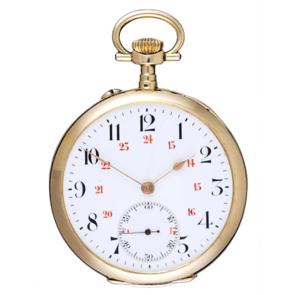 A Swiss lever pocket watch in a gold open face case Circa 1900
