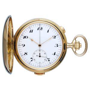 A Swiss quarter repeating gold hunter chronograph Circa 1900