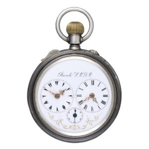 Turkish market double dial lever in a glazed silver case Circa 1900