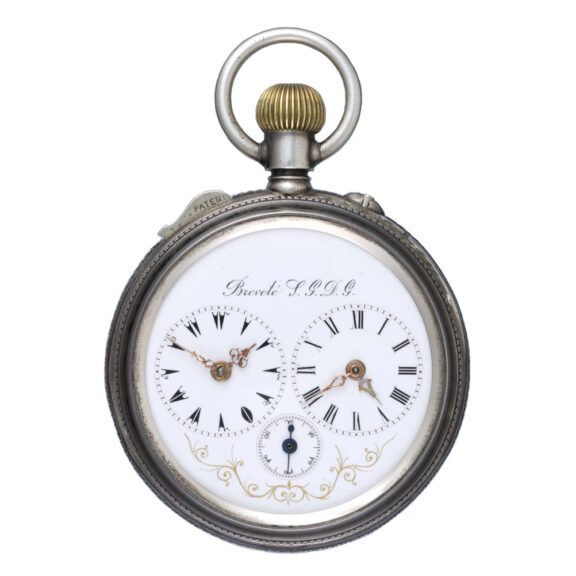 Turkish market double dial lever in a glazed silver case Circa 1900
