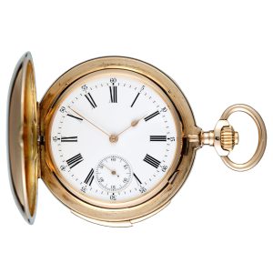 Swiss minute repeating lever in a gold full hunter case Circa 1900