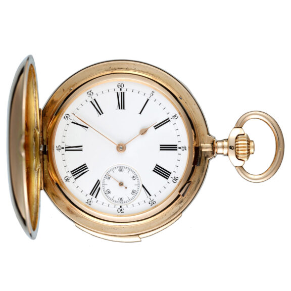 Swiss minute repeating lever in a gold full hunter case Circa 1900