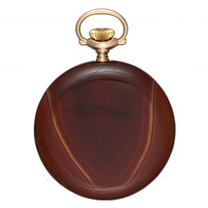 A lever pocket watch in gold set agate open face case Circa 1900