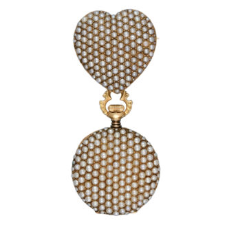 Pearl set gold fob watch and heart shaped pendant Circa 1905