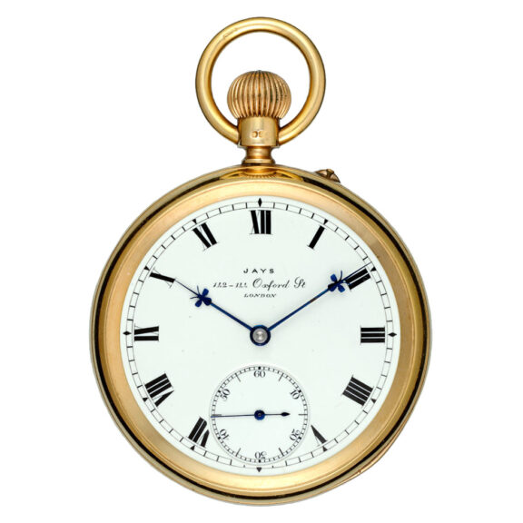 An English lever pocket watch in a gold open face case Circa 1906