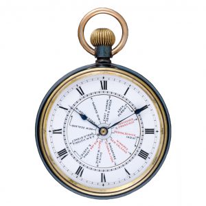 Lever with world time dial in gunmetal open face case Circa 1910