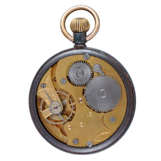 Lever with world time dial in gunmetal open face case Circa 1910 Lever with world time dial in gunmetal open face case Circa 1910