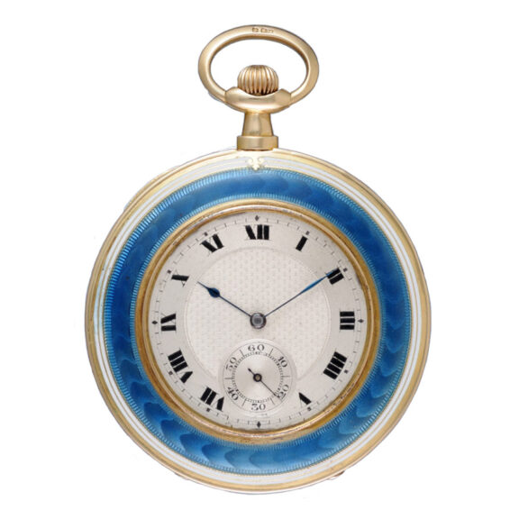 Swiss lever in a slim gold and enamel open face case Circa 1910 Swiss lever in a slim gold and enamel open face case Circa 1910