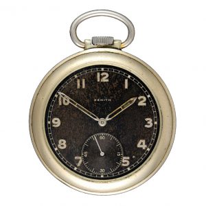 A black dial military nickle pocket watch by Zenith Circa 1910