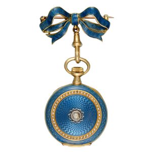Swiss gold enamel diamond and pearl set lever watch Circa 1910