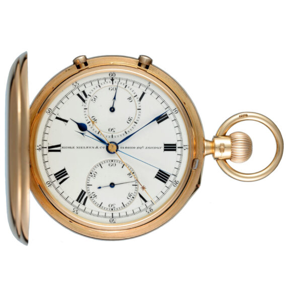 A gold split seconds chronograph by Nicole Nielsen Circa 1912