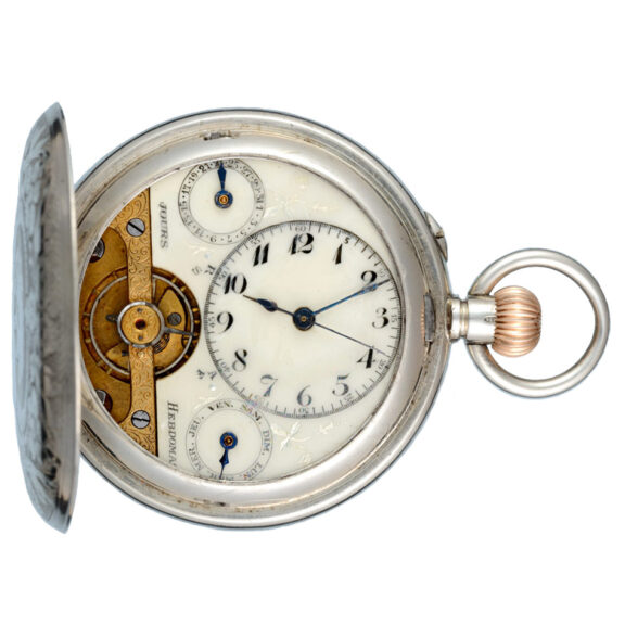 Swiss eight day lever with calendar and center seconds Circa 1912