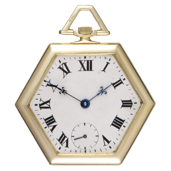 Swiss gold open faced hexagonal dress watch Circa 1913 Swiss gold open faced hexagonal dress watch Circa 1913