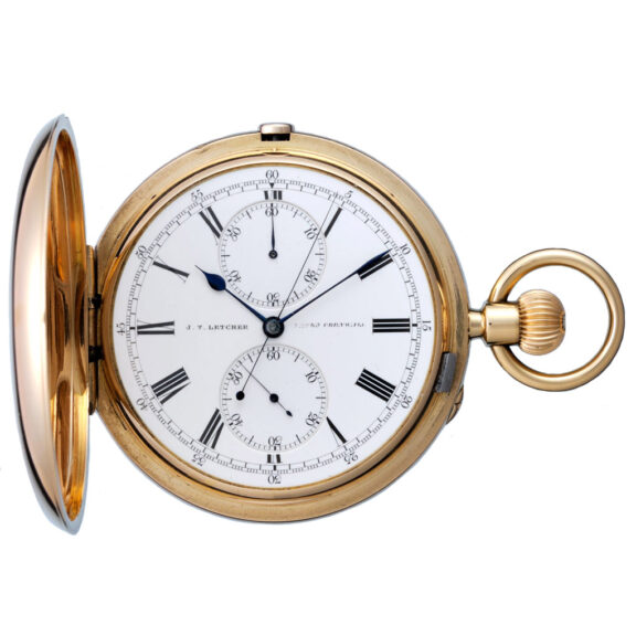 A fine gold English minute recording chronograph Circa 1913