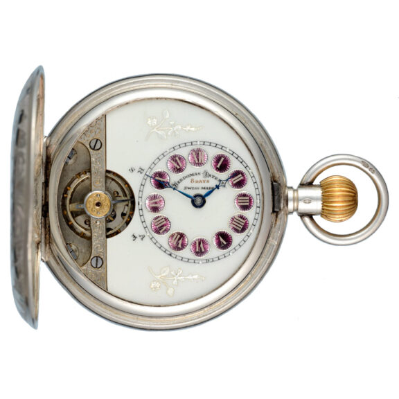 Rare Swiss silver eight day lever with visible balance Circa 1919