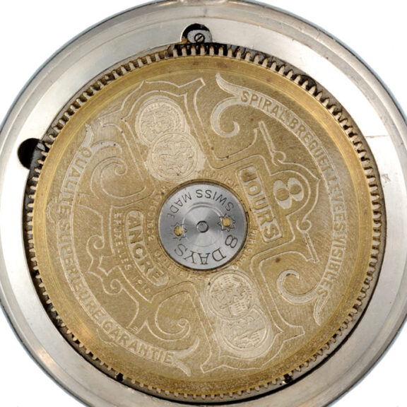 Rare Swiss silver eight day lever with visible balance Circa 1919 Rare Swiss silver eight day lever with visible balance Circa 1919