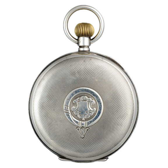 Swiss lever in an engine turned silver half hunter case Circa 1919 Swiss lever in an engine turned silver half hunter case Circa 1919