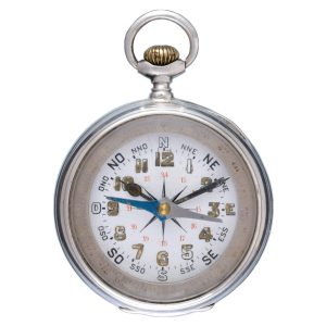 Swiss lever watch and compass in silver open face case Circa 1920