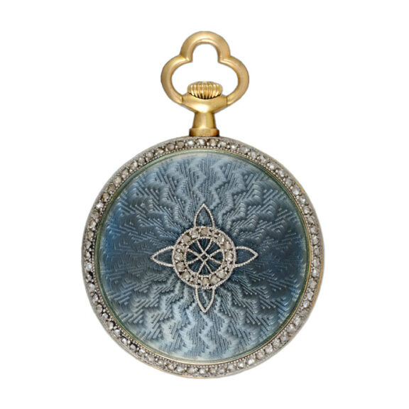 A diamond set gold and enamel lever pocket watch Circa 1920