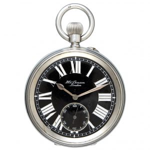 English lever pocket watch by Benson with a black dial Circa 1922