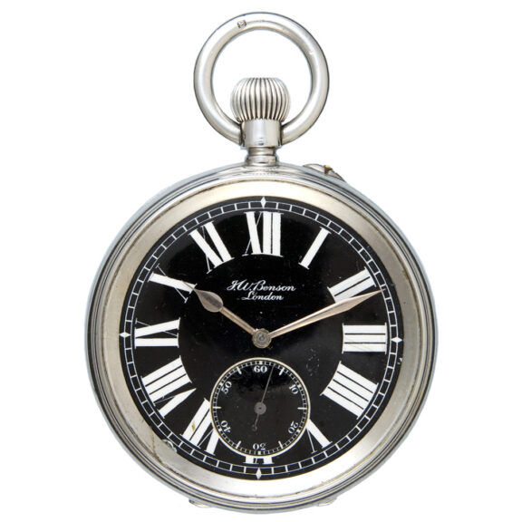 English lever pocket watch by Benson with a black dial Circa 1922