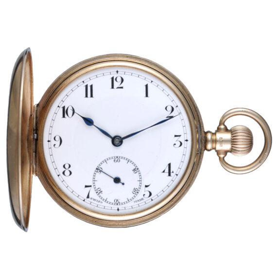 Swiss 9K gold half-hunting cased lever pocket watch Circa 1927 Swiss 9K gold half-hunting cased lever pocket watch Circa 1927