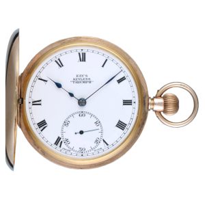 A Swiss lever pocket watch in a gold half hunter case Circa 1929