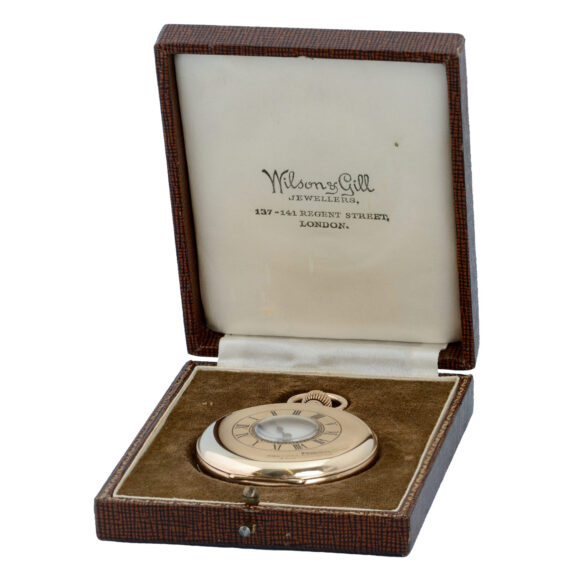 A Swiss lever pocket watch in a gold half hunter case Circa 1929 A Swiss lever pocket watch in a gold half hunter case Circa 1929