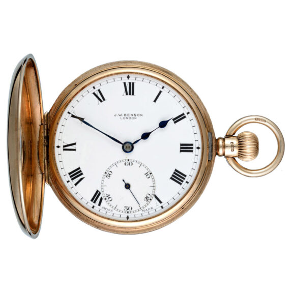 A Swiss lever pocket watch in a gold half hunter case Circa 1929 A Swiss lever pocket watch in a gold half hunter case Circa 1929