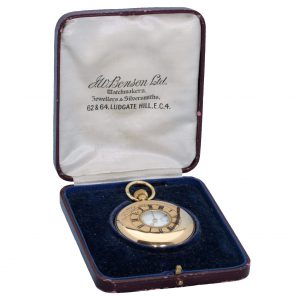 An English gold lever in signed presentation case Circa 1930