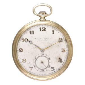 A lever pocket watch by IWC in a gold open face case Circa 1930