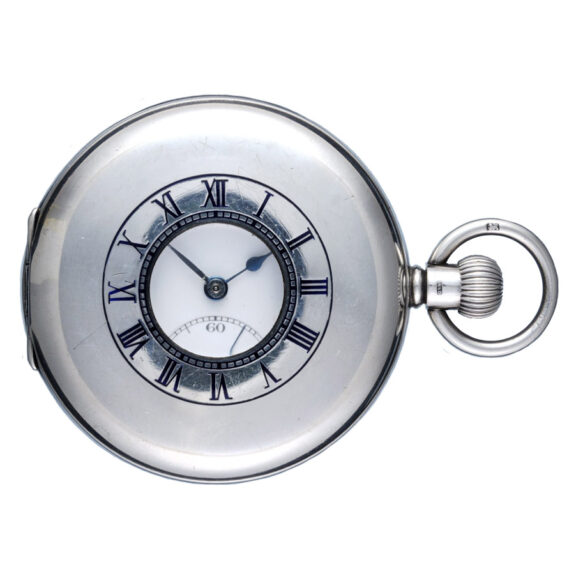 A Swiss lever pocket watch in a silver half hunter case Circa 1934 A Swiss lever pocket watch in a silver half hunter case Circa 1934