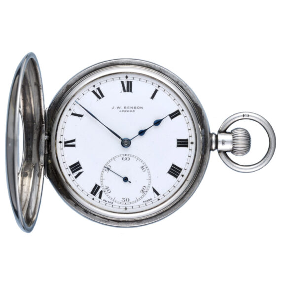 A Swiss lever pocket watch in a silver half hunter case Circa 1934 A Swiss lever pocket watch in a silver half hunter case Circa 1934