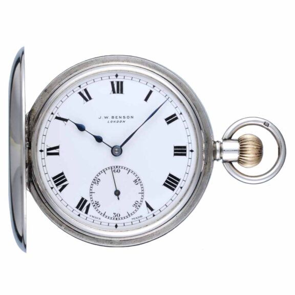A Swiss lever pocket watch in a silver half hunter case Circa 1935 A Swiss lever pocket watch in a silver half hunter case Circa 1935