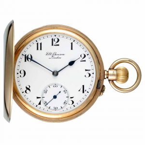 English lever pocket watch in a gold full hunter case Circa 1938